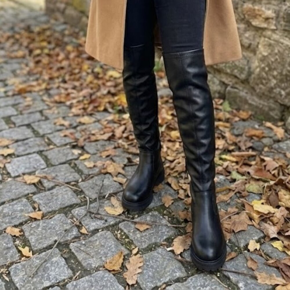 NWT Wild Diva Black Over The Knee Boots Chunky Lug Sole Thigh High Combat - Picture 5 of 7